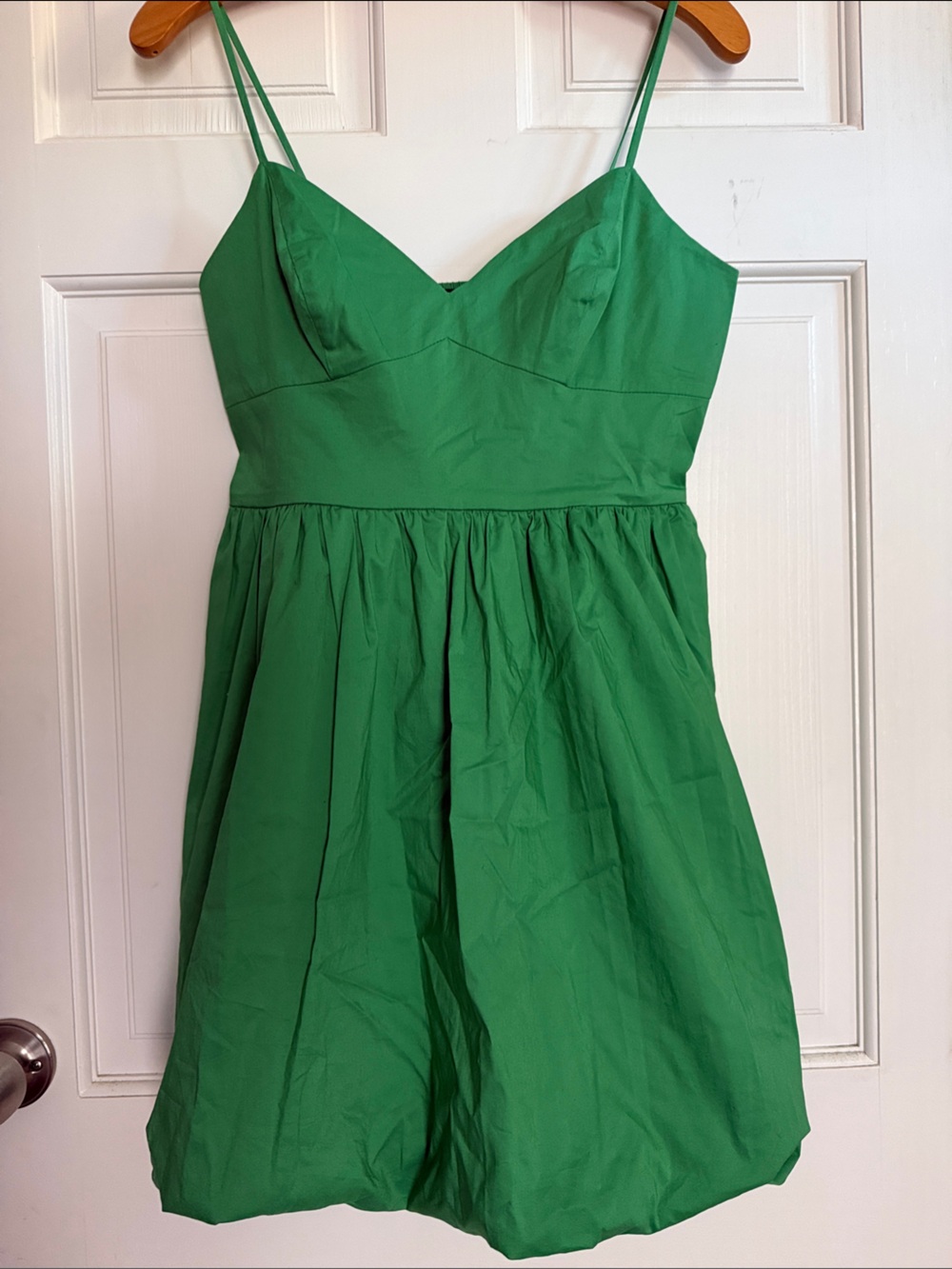 Express Green Spaghetti-Strap Mini Dress with a Gathered Skirt